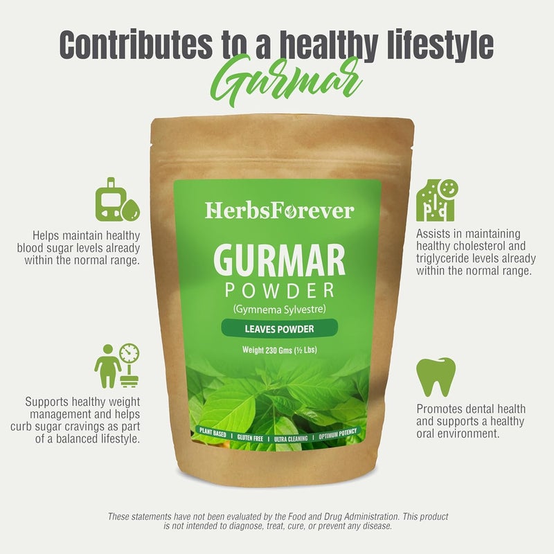 Herbsforever Gurmar Powder Leaves Powder Gymnema Sylvestre Support Healthy Sweet Level Non GMO, Organic, Vegan 230 GMS - Image 5